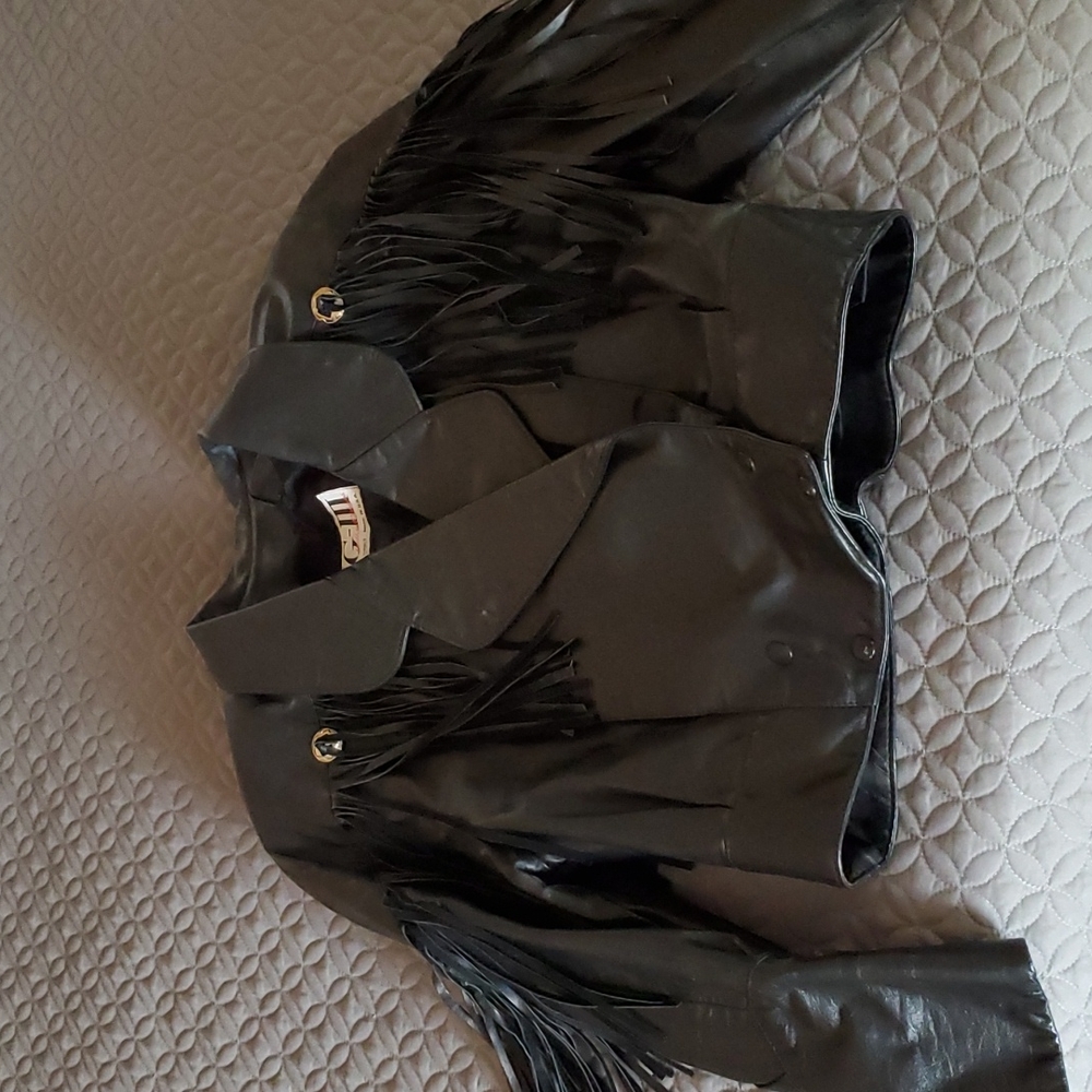 Black leather fringe jacket